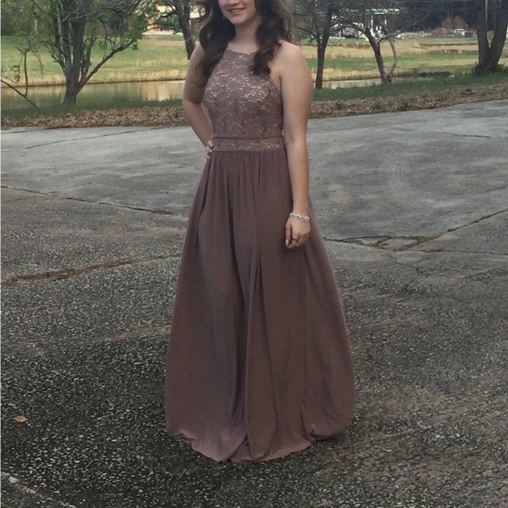 Tan floral design a-line dress